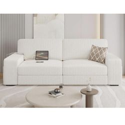 New Light Beige Sofa / Couch with USB Ports and Storage Pockets (Can Deliver)