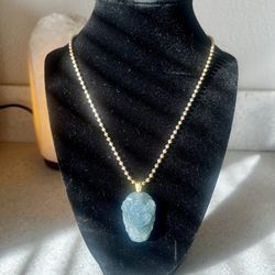 14K SOLID YELLOW GOLD BALL CHAIN with JADE HAND CARVED 🐉 PENDANT✨