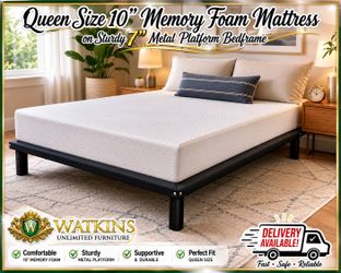 🛏️ Queen Size 10” Zinus Memory Foam Mattress & 7” Heavy-Duty Platform Bed Frame 🛏️