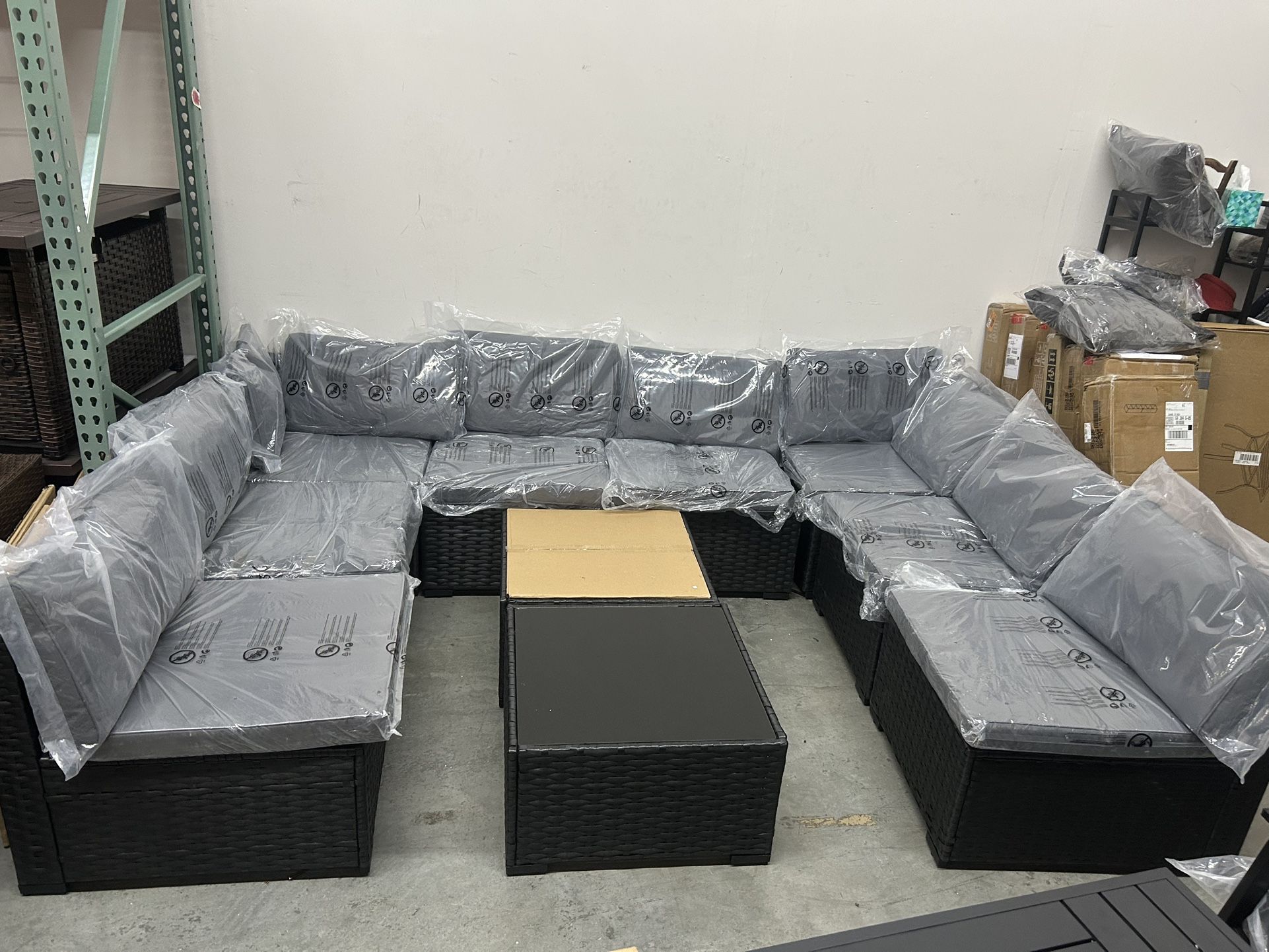 New, 10 Pieces Outdoor Patio Set(already Assembled,8 Chairs2 Glass Coffee Table