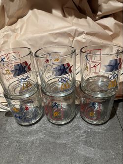 (6) 1984 LA OLYMPIC Glass Mugs / Cups.