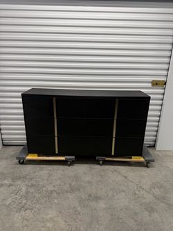 Black 6-Drawer Dresser with Gold Accents
