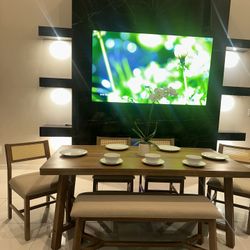 Retro Natural Wood Wash Wood Top Dining Room Set Seats 7 home furniture kitchen table new comedor