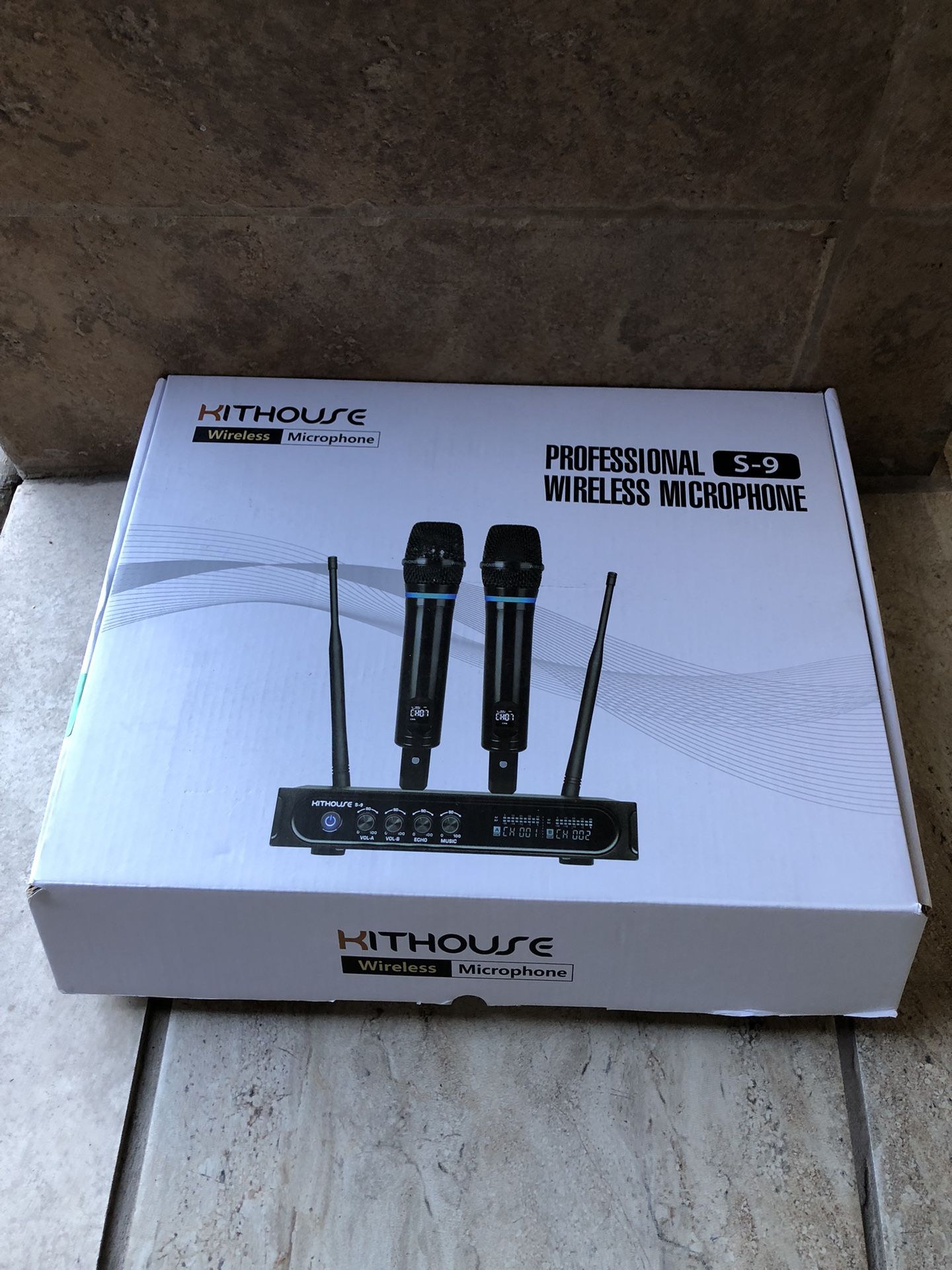 S9 UHF Rechargeable Wireless Microphone System Karaoke Microphone Wireless Mic Cordless Dual with Bluetooth Receiver Box + Volume Control ECHO for Kar