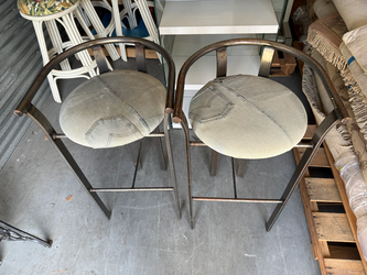 Pair of Vintage Metal Barstools – Custom Denim Seats