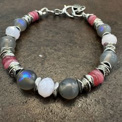 Elegant Silver and Pink Beaded Bracelet