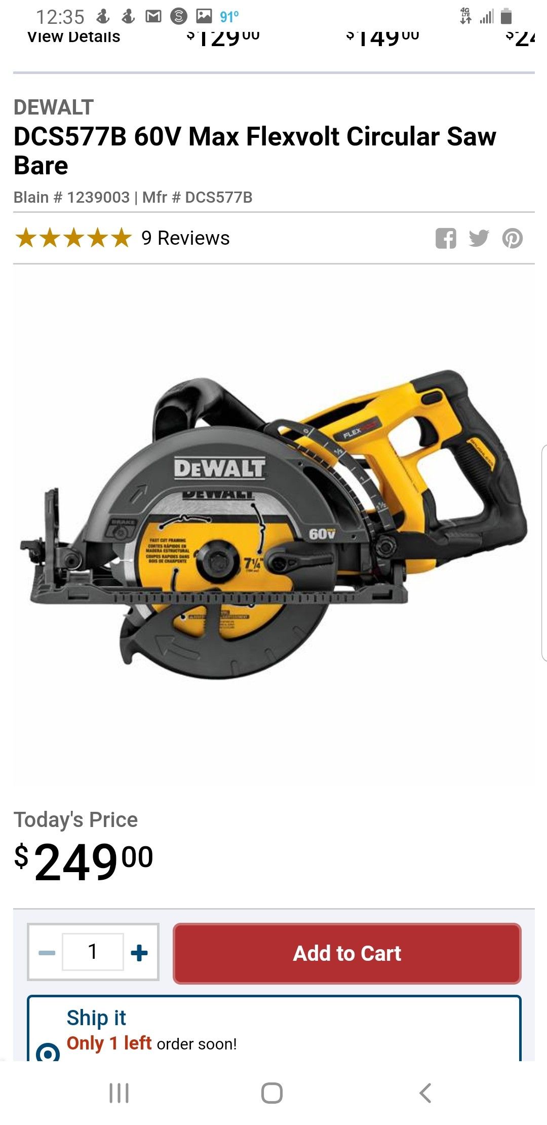 Circular saw $180 price firm nathing less