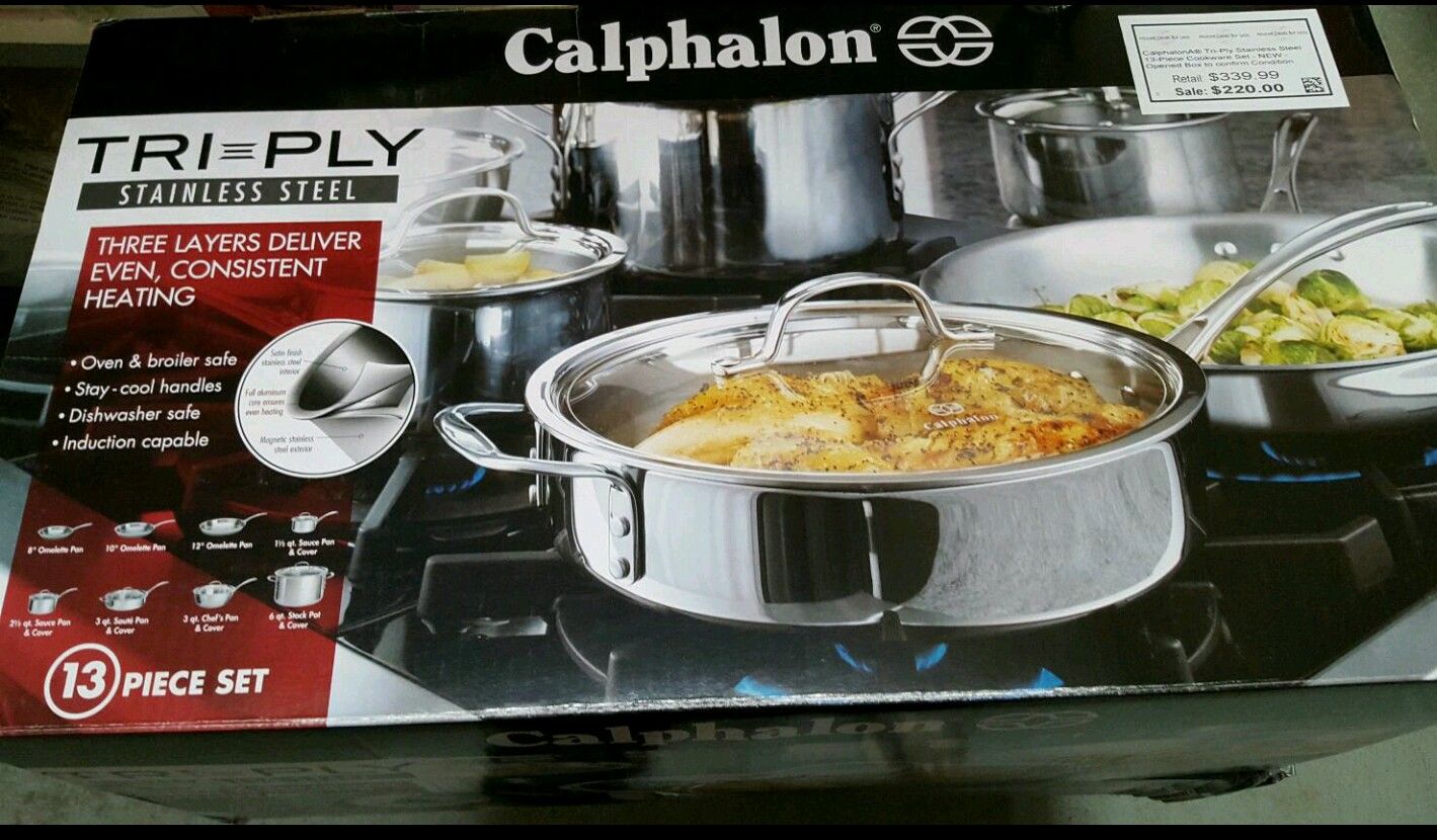 New Calphalon Tri-Ply Stainless Steel 13-Piece Cookware Set