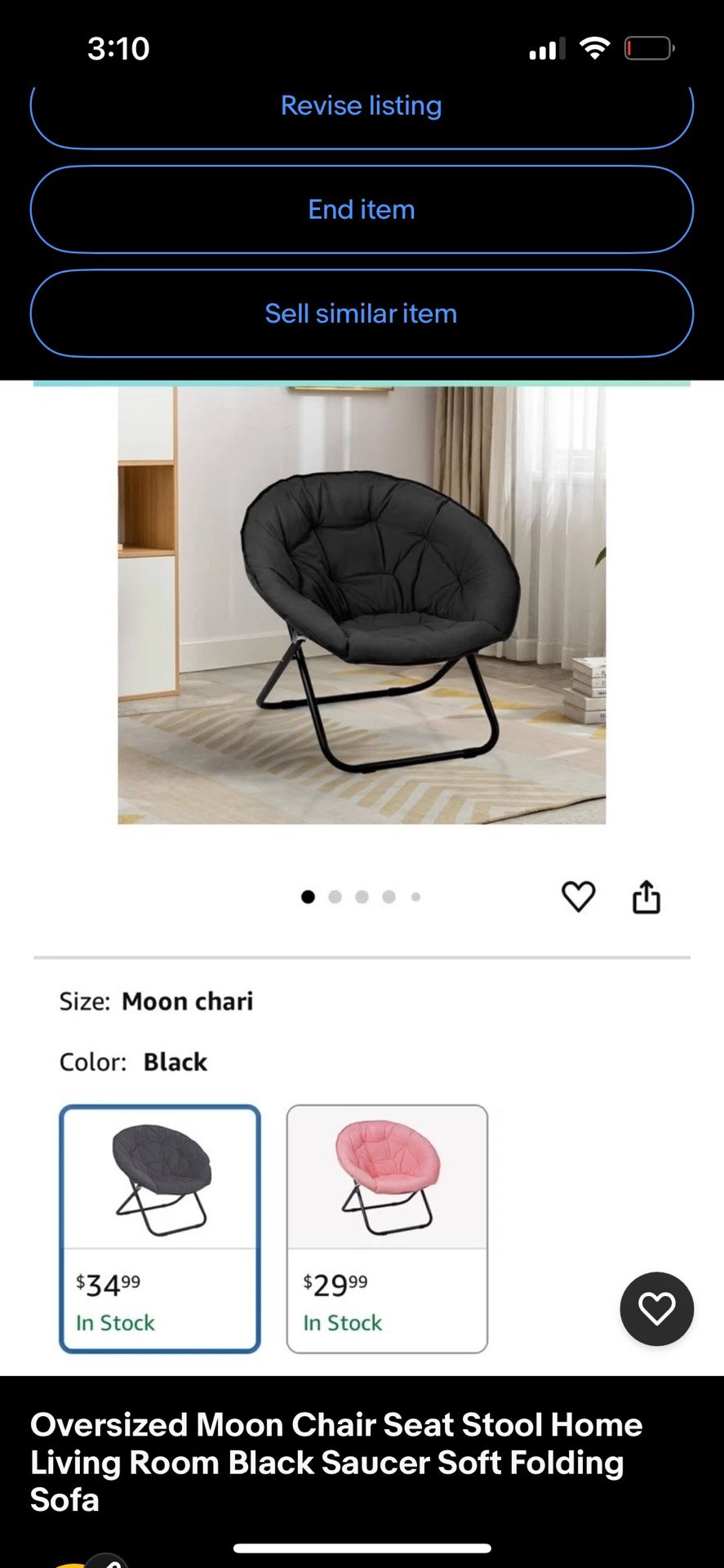 Oversized Moon Chair Seat Stool Home Living Room Black Saucer Soft Folding Sofa