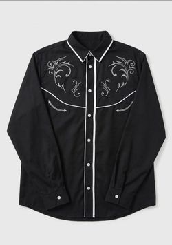 Black Western Embroidered Snap Button Shirt Size L