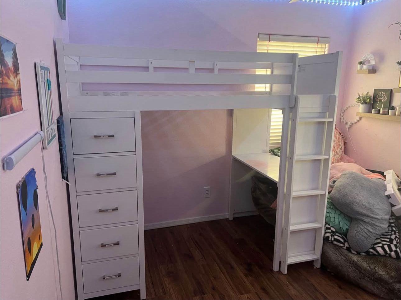 Luca White Wood Twin Sleep & Study Loft Bed with Storage