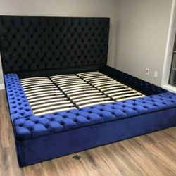 Cal. King Size Velvet Bed Frame With Storage Financing Available 