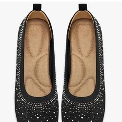 LADIES BLACK RHINESTONE FLATS SIZE 9