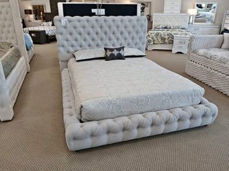 King or Queen size platform bed frame gray color
