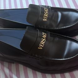 Authentic Versace Black Leather Loafers – Gold Logo – Size US12/EU47 (Need Gone Today)