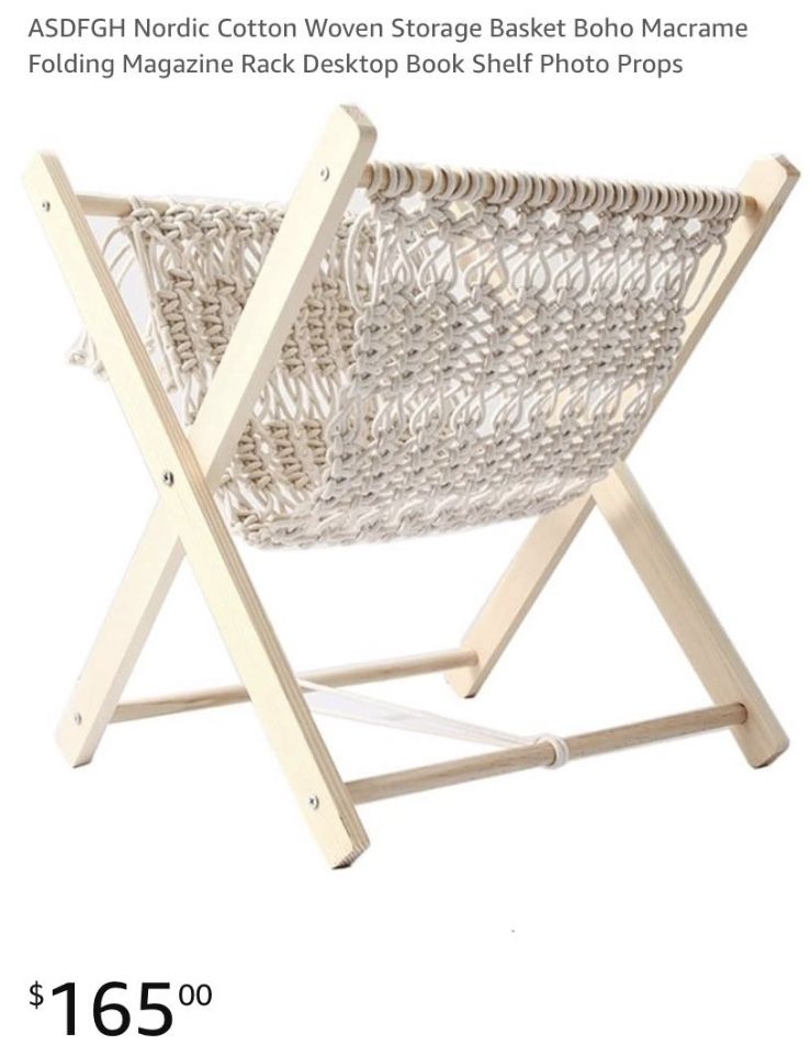Nordic Cotton Woven Storage Basket Boho Macrame Folding Magazine Rack Desktop Book Shelf Photo Props