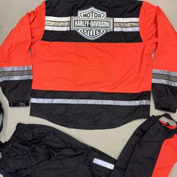 Harley Davidson Reflective Rain Suit Mens 2XL Black Orange Jacket Pants Hi-Vis  