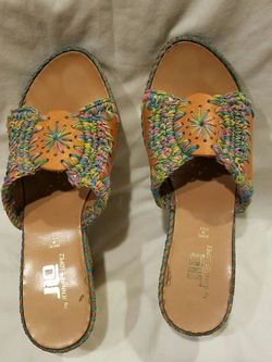Unique J Lo Wedge cork leather and Weave shoes