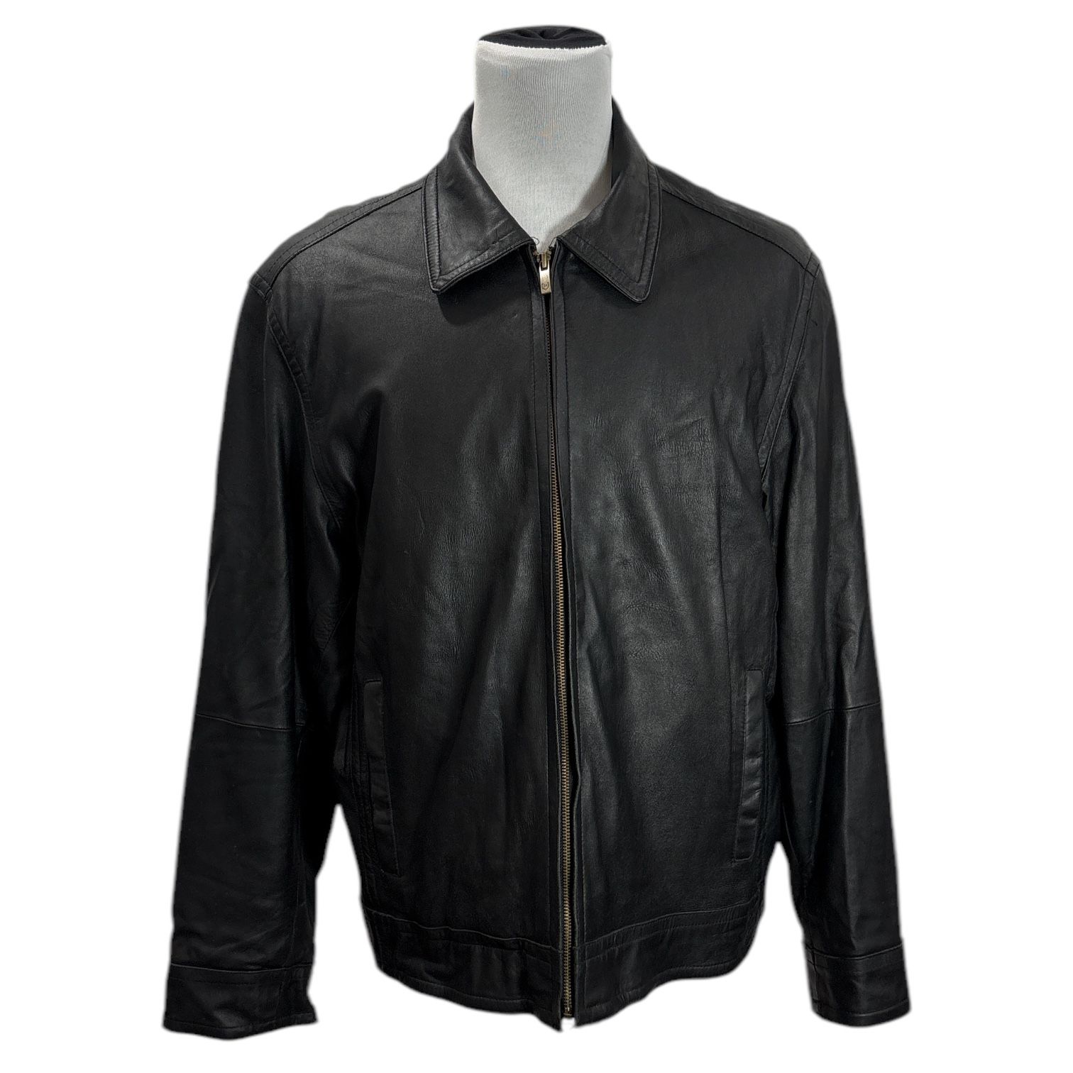Chaps Men’s Black Leather Bomber Jacket Size XL Pockets