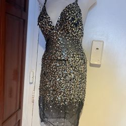 Sequence short prom dress evening event dress sequin beaded lace see thru dress