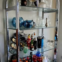 Antique Chrome Display Stand, with Glass Shelves