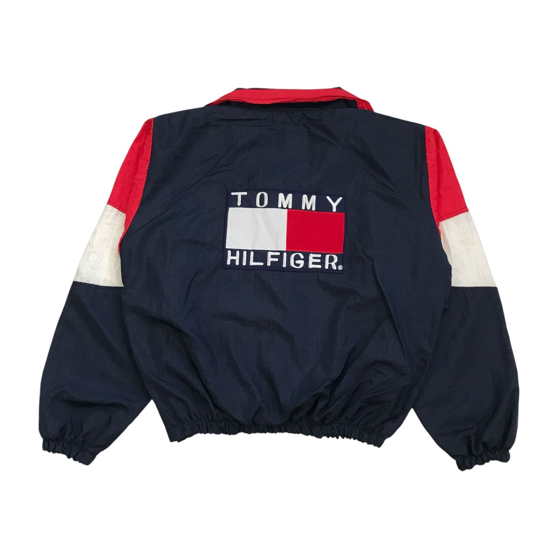 TOMMY HILFIGER WINDBREAKER JACKET XL MENS BLUE PULLOVER USA FLAG VINTAGE