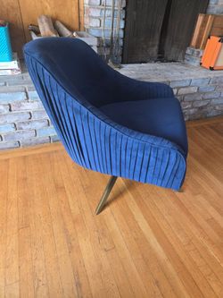 West Elm Roar & Rabbit Swivel Lounge Chair in Pleated Blue Velour