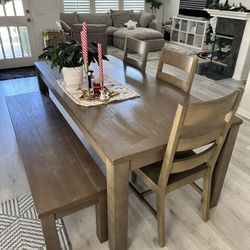 Wood Dining Table w/ Bench + 3 Chairs 