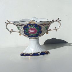 Rare Vintage Pedestal Cup Bowl Dish Compote Double Handled ceramic 