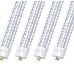 4X 8ft LED Bulbs, LED Shop Light Single Pin, V Shaped 8foot LED Tube Lights, T8 T12 FA8 LED Bulb, 90W, Clear Cover, 5000k