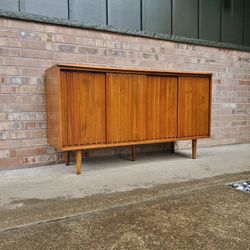Mid Century Modern Solid Wood Sliding Door Credenza Sideboard Vintage