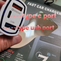 Fast Car Charger Type C And USB 