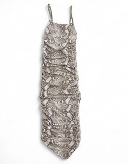 Brown & Cream Snake Print BodyCon Dress W/Ruched Detail