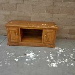 Large Wood TV Stand w/ Glass Shelves