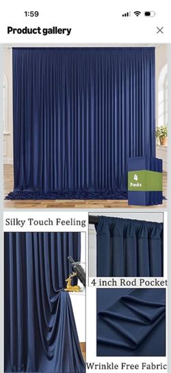 Wrinkle Free Navy Blue Backdrop Curtains for Parties, 2 Panels 5x10ft Silky Polyester Photo Backdrop Drapes for Wedding Birthday Graduation Photograph