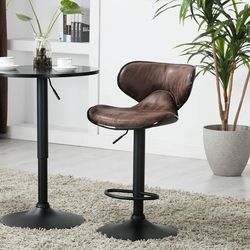 BTEXPERT Adjustable Metal upholstered Swivel Vintage Brown Kitchen Dining Bar Counter Stool Chair, Back Each