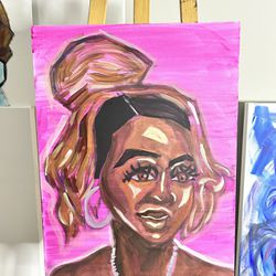 Original Painting Portrait Black Girl 18x24 Unframed 
