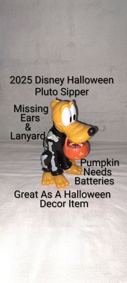 2025 Disney Halloween Pluto Sipper (Is Missing Ears & Lanyard) Needs Batteries For Pumpkin. Is A Nice Halloween Decor Item