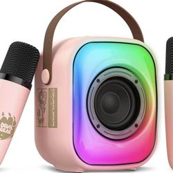 Mini Karaoke Machine with Two Wireless Microphones, Portable Bluetooth Speaker for Adults and Kids