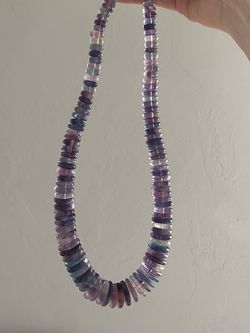 Beautiful FAS Multi Color Purple Fluorite Gemstone Disc Chunky Necklace 22in. Sterling Clasp
