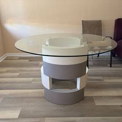 Milan Sadie 48" Round Glass Top Dining Table with Wood Base in Gray/White