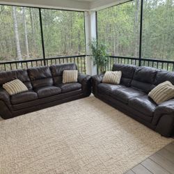 DELIVERY 🚚 Brown Genuine, Leather Couch Set 2pcs 