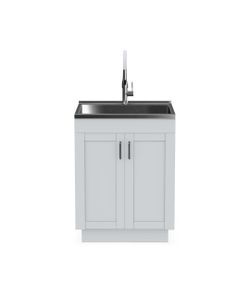 24" Laundry Utility Sink w/ Faucet, White/Stainless Steel