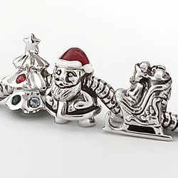 3 Christmas Charms For Pandora 925 Sterling Silver And Swarovski Crystals And Red Enamel