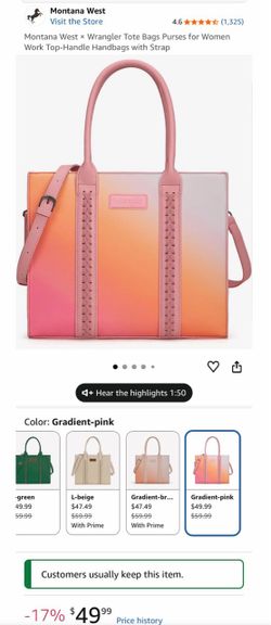 Montana West Wrangler Tote Bag Gradient Pink