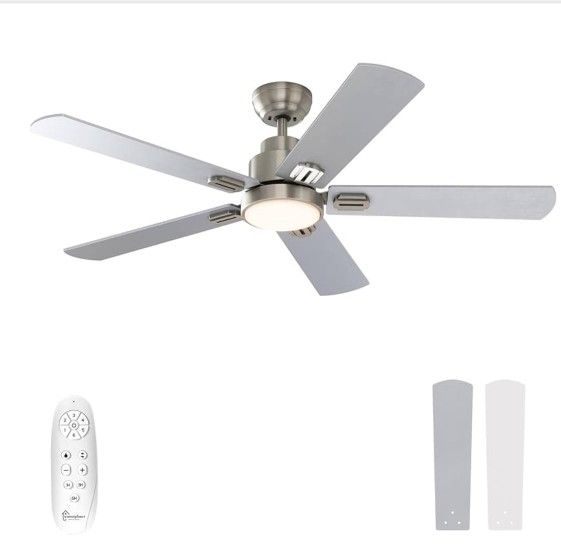 🔥 NEW IN BOX! 52" Indoor Ceiling Fan with Dimmable LED Light (Brushed Nickel) 🔥