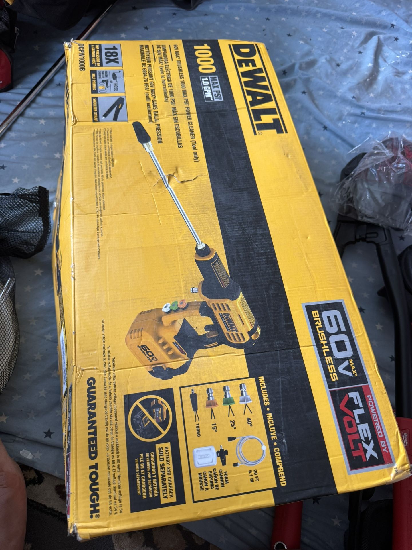 DEWALT 60V MAX 1000 PSI 1.0 GPM Battery Powered Cold Water Power Cleaner with 4 Spray Nozzles Bare Tool