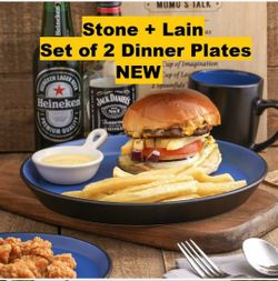 NEW Stone Lain 2 Piece Plates Stoneware Dinnerware Blue and Black 
Dishwasher and Microwave Safe
(2) 10" round dinner plates
Beautiful modern, minimal