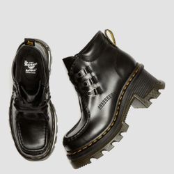 Dr. Martens Corran 3-Eye Atlas Leather Heeled Boots - Black - Size 9