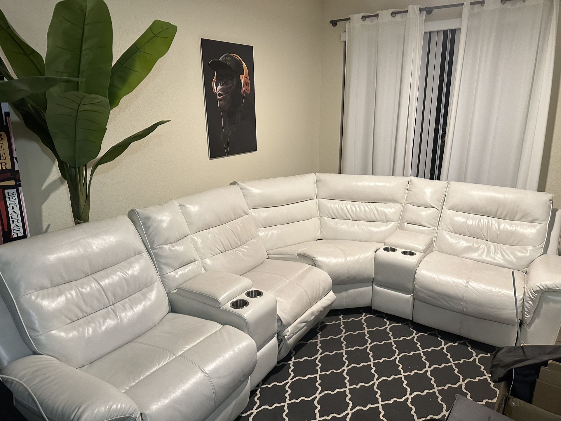 Sectional White Couch 3- Recliners